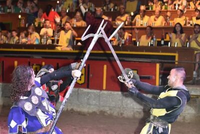 Medieval Show and Dinner at Castillo San Miguel with Transfer - Entering the castle: drawbridge, tabards, and the pre-show wait